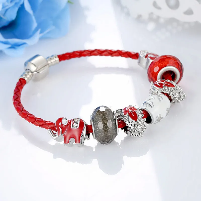 Silver Plated Original Murano Glass Bead Charm Bracelet Friendship Bracelet Leather Strand Pulseras Gift