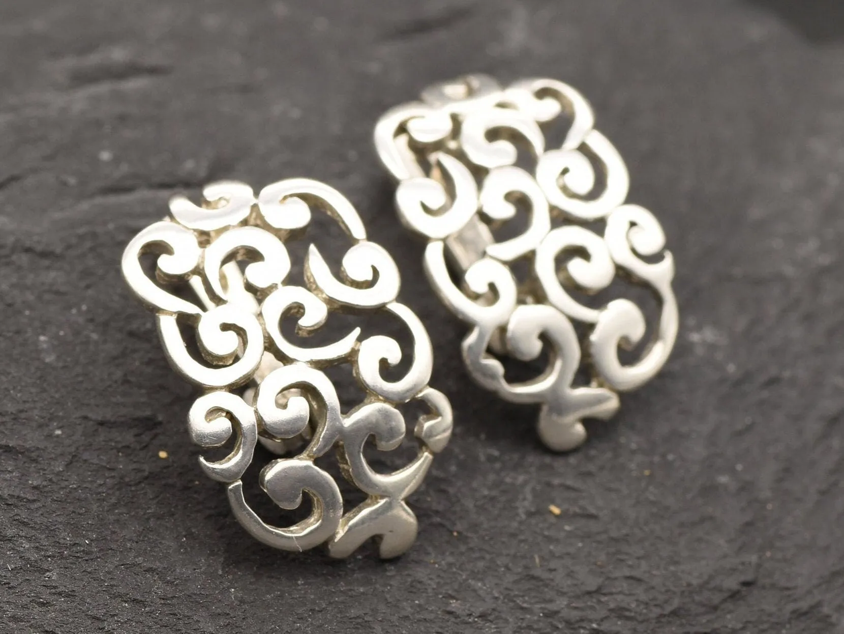 Silver Swirl Earrings - Silver Ornament Earrings - Half Hoop Earrings