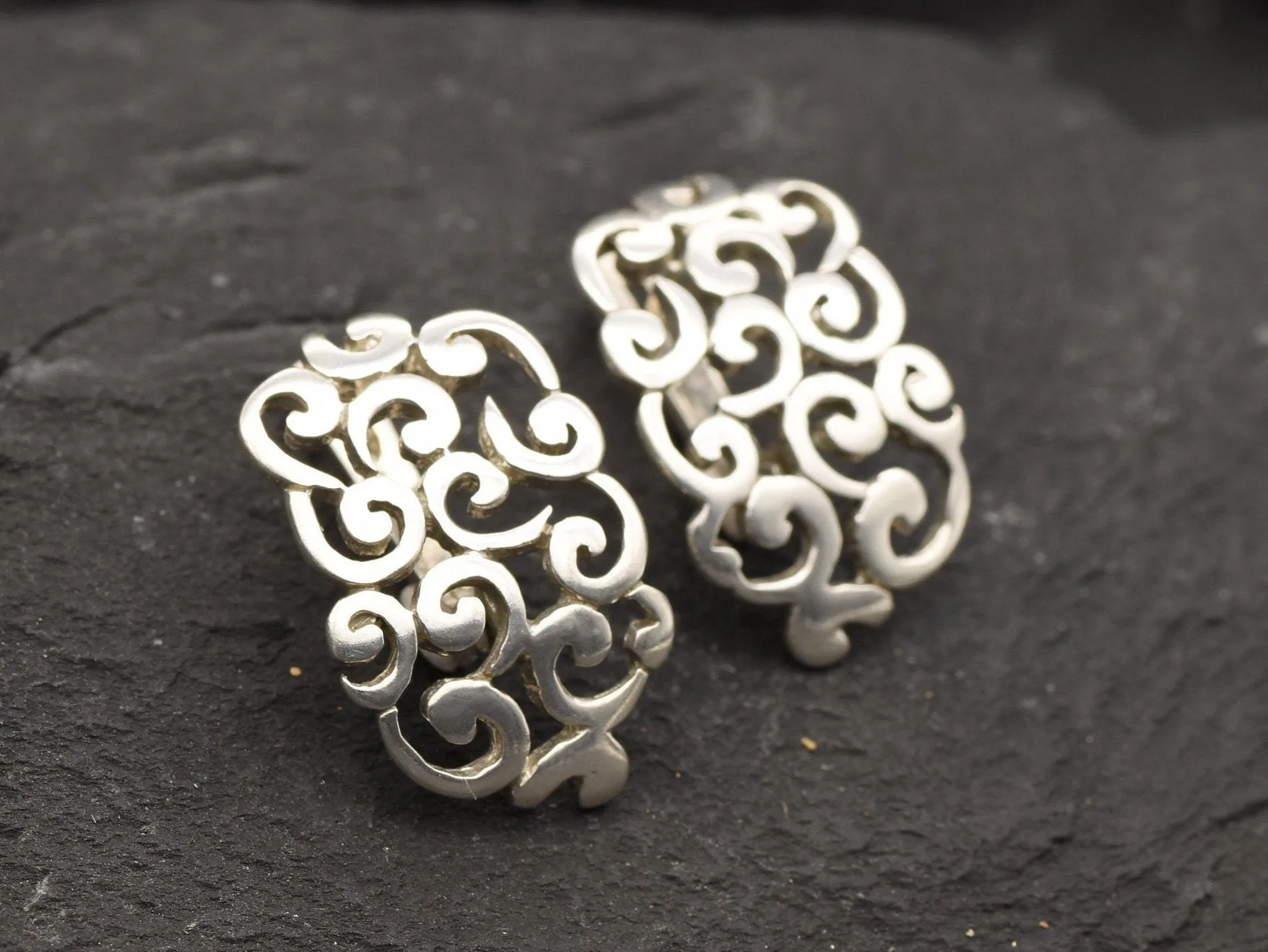 Silver Swirl Earrings - Silver Ornament Earrings - Half Hoop Earrings