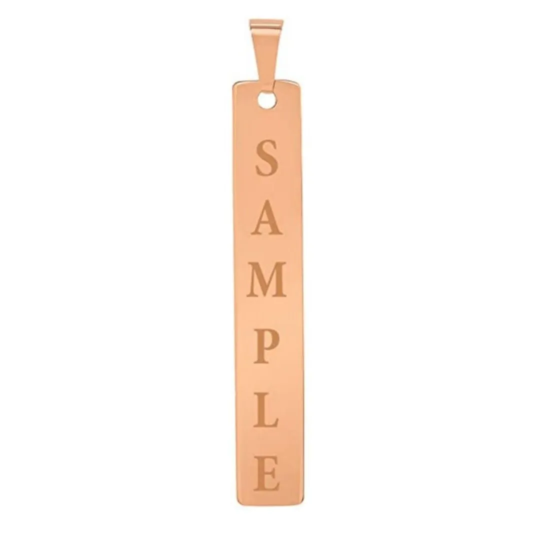 Solid 14k Rose Gold Engravable Personalized Vertical Bar Charm Pendant