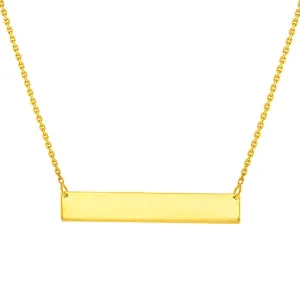 Solid 14k Yellow Gold Engravable Personalized Bar Pendant Necklace