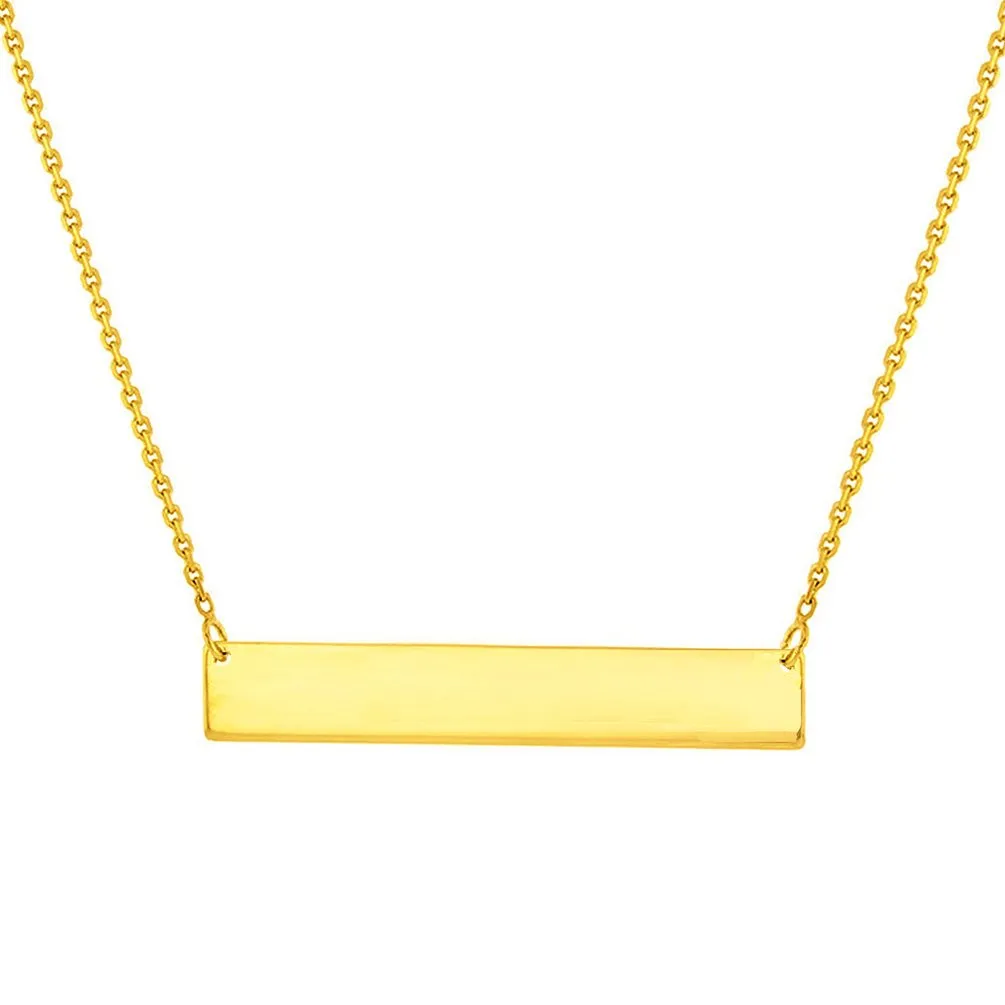 Solid 14k Yellow Gold Engravable Personalized Bar Pendant Necklace