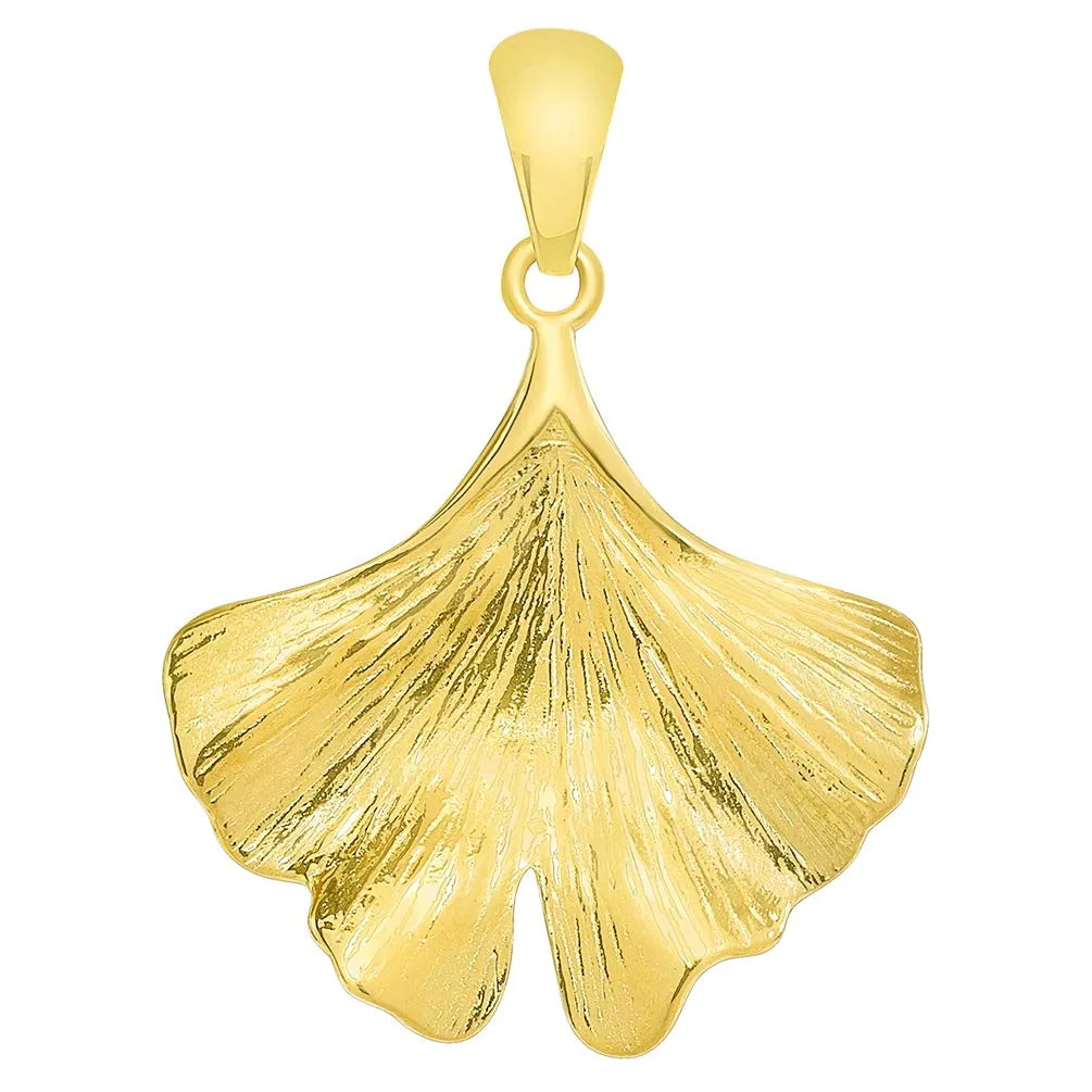 Solid 14k Yellow Gold Japanese Ginkgo Biloba Leaf Pendant Necklace Available with Cable, Curb, or Figaro Chain