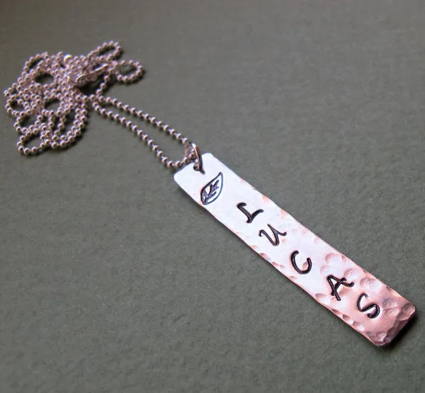 Stainless Steel Hand Stamped Mens Necklace