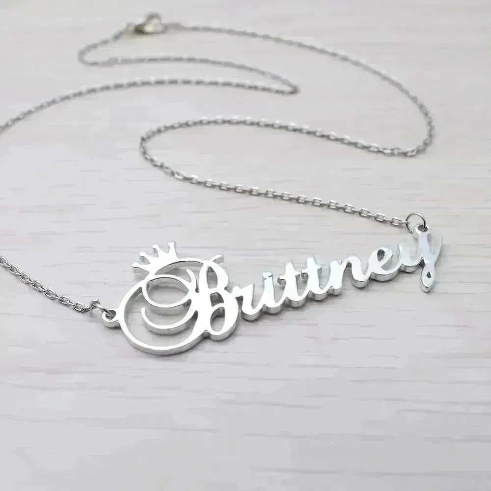 Stainless steel name letter custom crown necklace metal jewelry