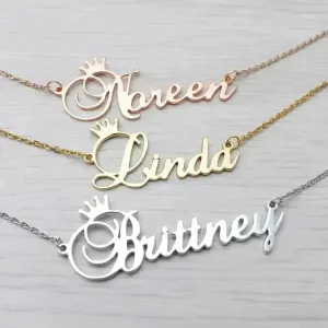 Stainless steel name letter custom crown necklace metal jewelry