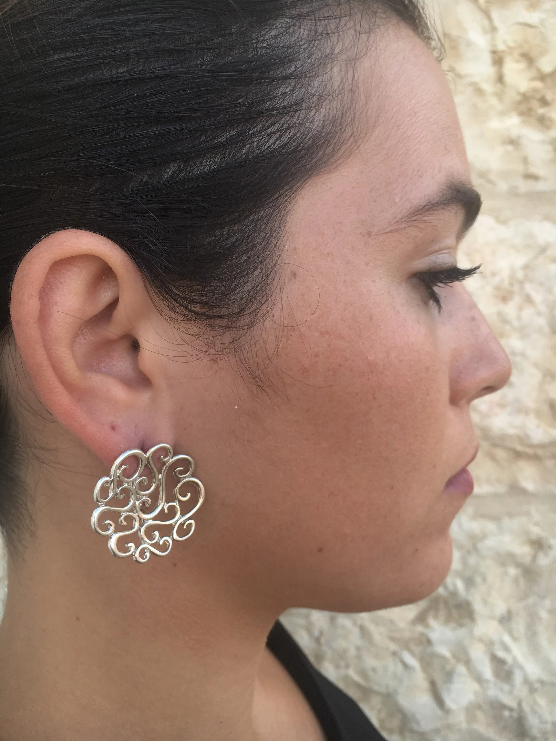 Statement Flower Earrings - Silver Heavy Earrings - Vintage Drop Earrings