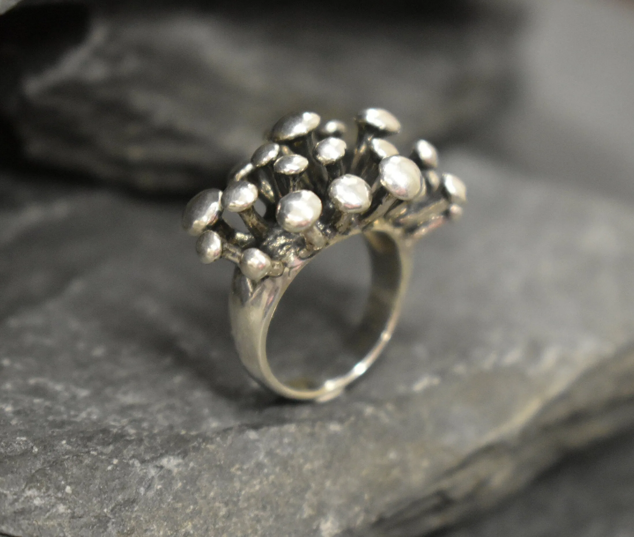 Statement Mushroom Ring - Large Boho Ring - Artistic Silver Ring