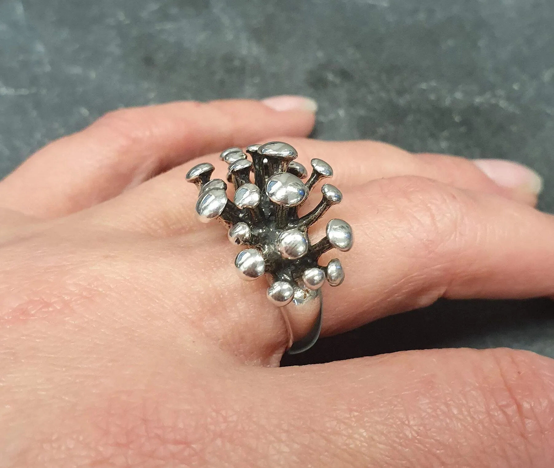 Statement Mushroom Ring - Large Boho Ring - Artistic Silver Ring