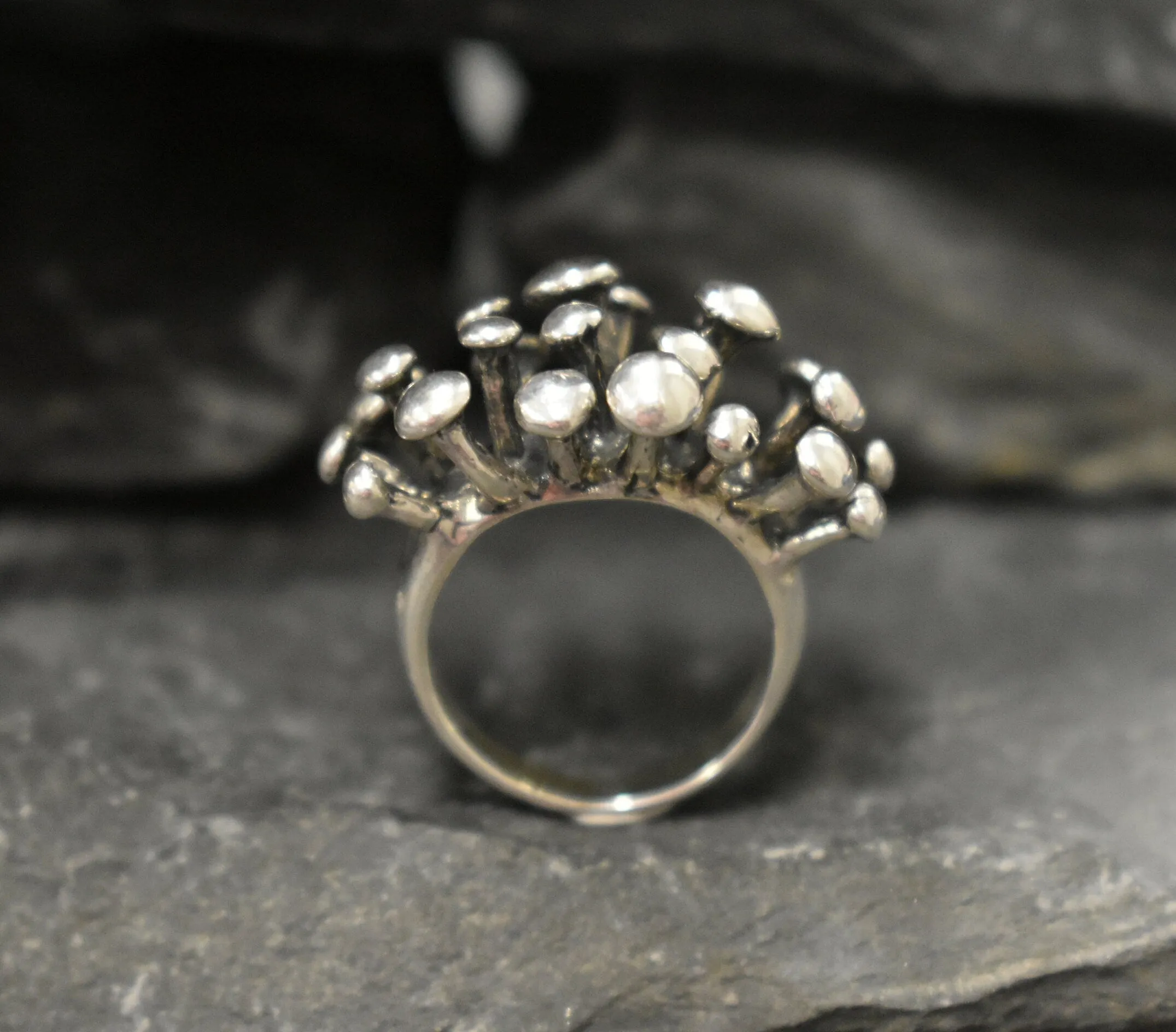 Statement Mushroom Ring - Large Boho Ring - Artistic Silver Ring