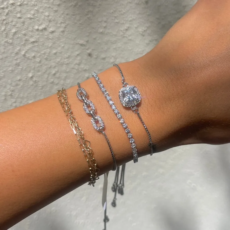 Steph Silver Diamond Chain Adjustable Bracelet