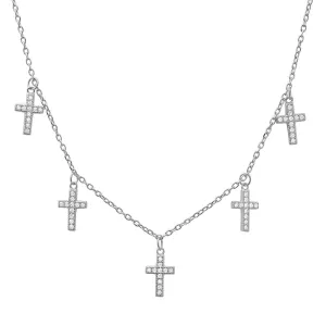 Sterling Silver Dangling CZ Cross Charm Necklace