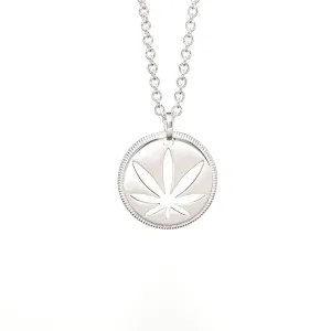 Sterling Silver Modern 7 Leaf Cutout Disc Pendant - Detailed edge