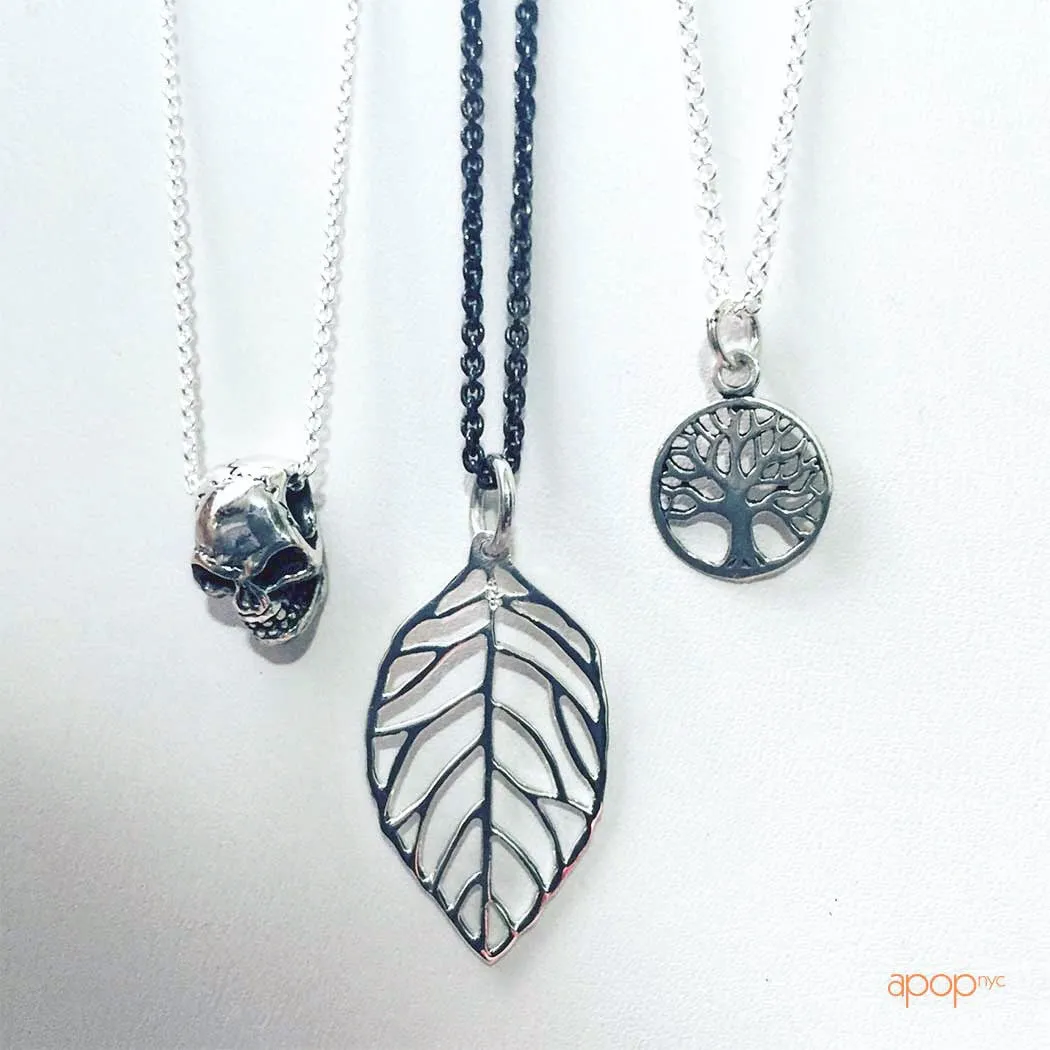 Sterling Silver Open Leaf Pendant Necklace