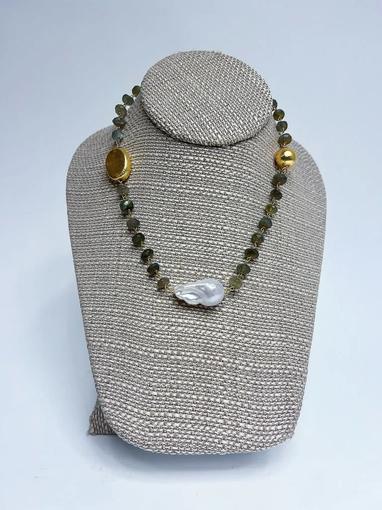 Stone & Pearl Beaded Necklace