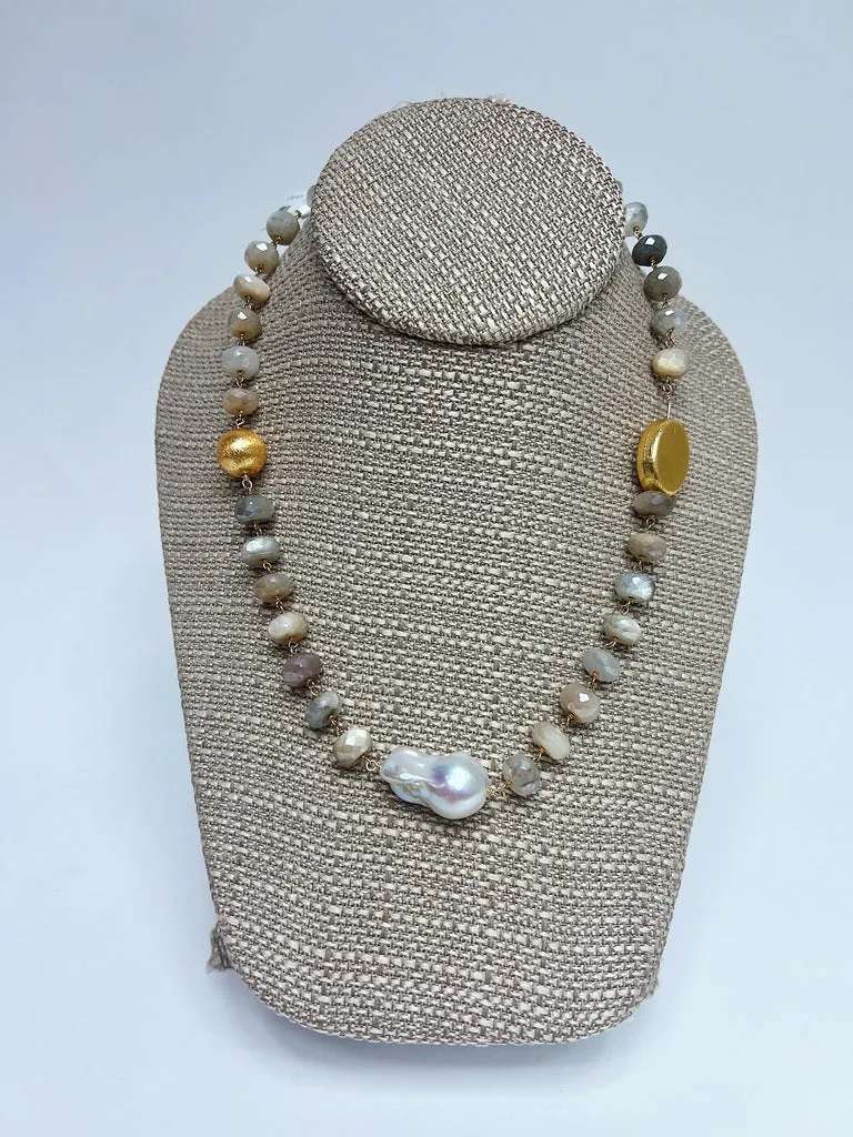 Stone & Pearl Beaded Necklace