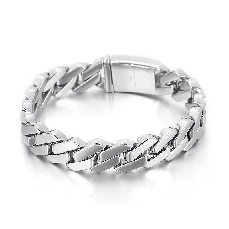 Stylish Korean-Inspired Personalized Stainless Steel Men's Punk Bracelet in Titanium for Trendy Looks