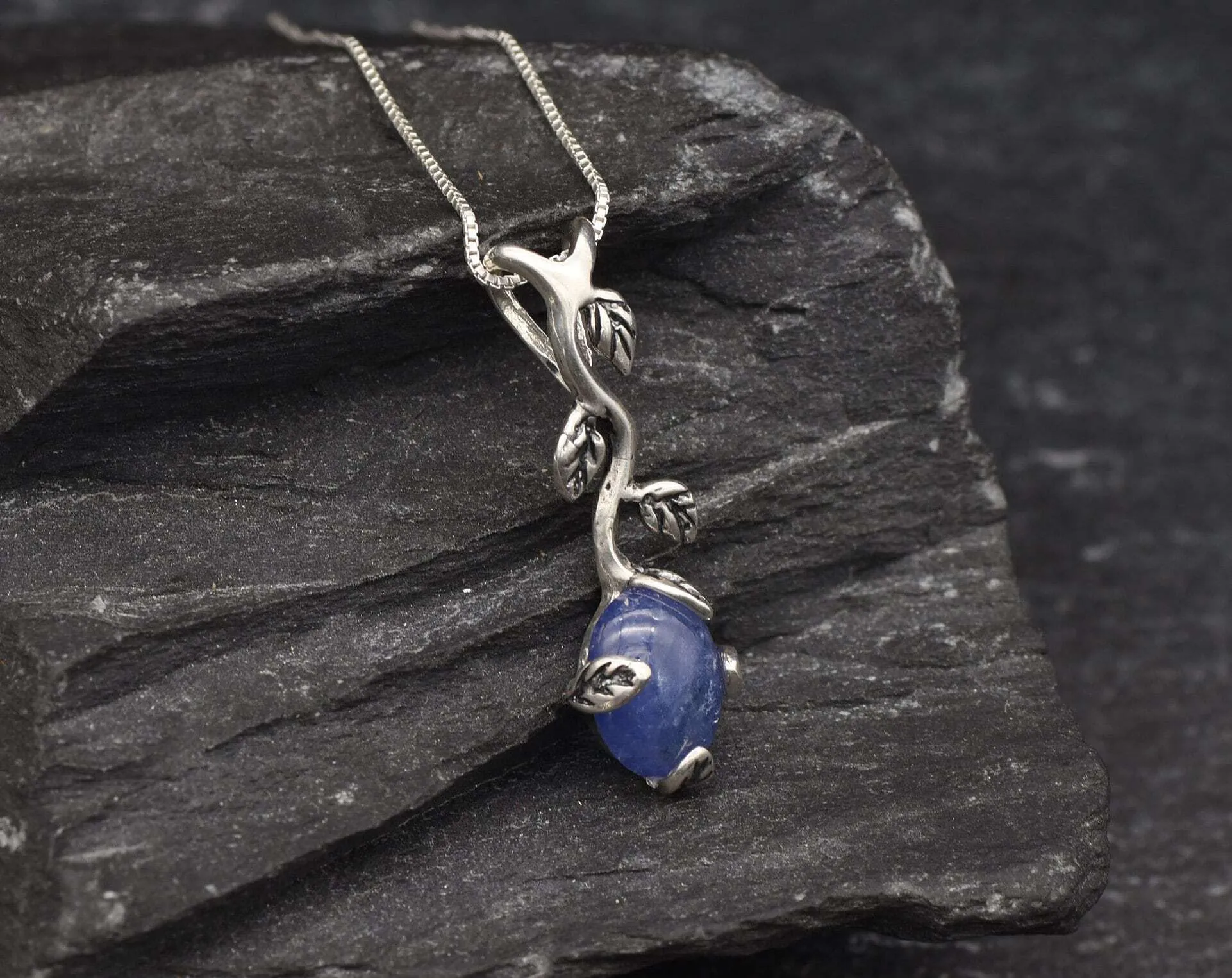 Tanzanite Pendant - Blue Leaf Necklace - Blue Drop Necklace