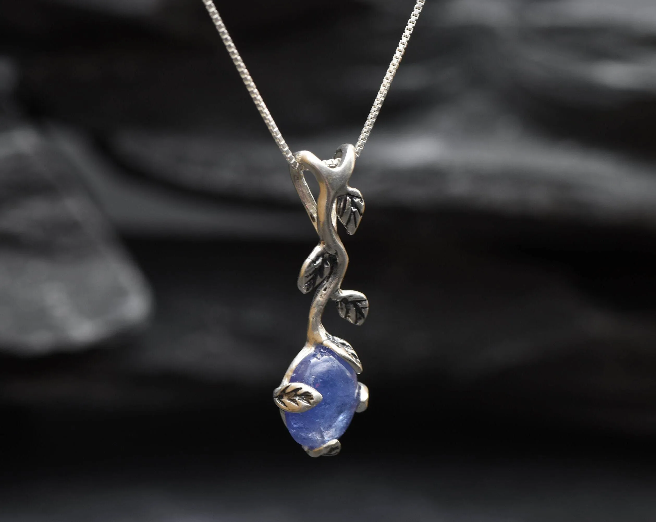 Tanzanite Pendant - Blue Leaf Necklace - Blue Drop Necklace