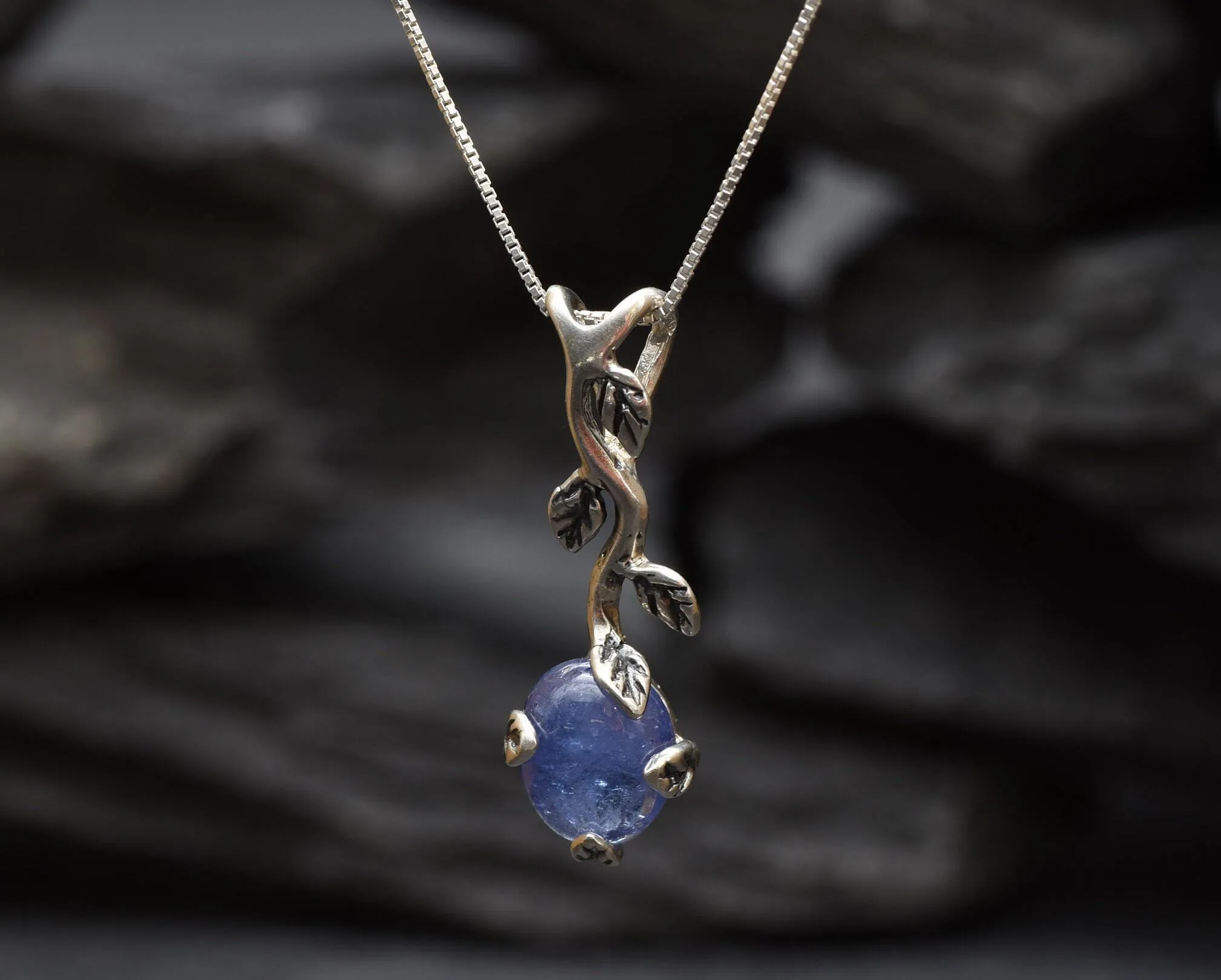 Tanzanite Pendant - Blue Leaf Necklace - Blue Drop Necklace