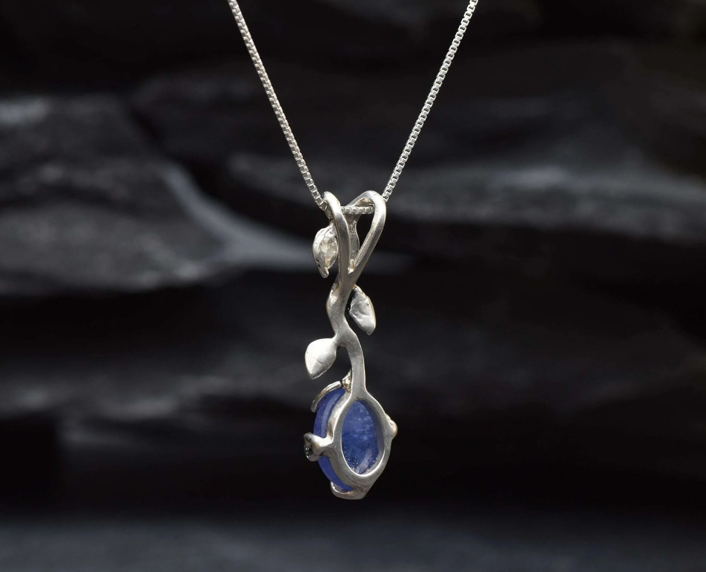 Tanzanite Pendant - Blue Leaf Necklace - Blue Drop Necklace