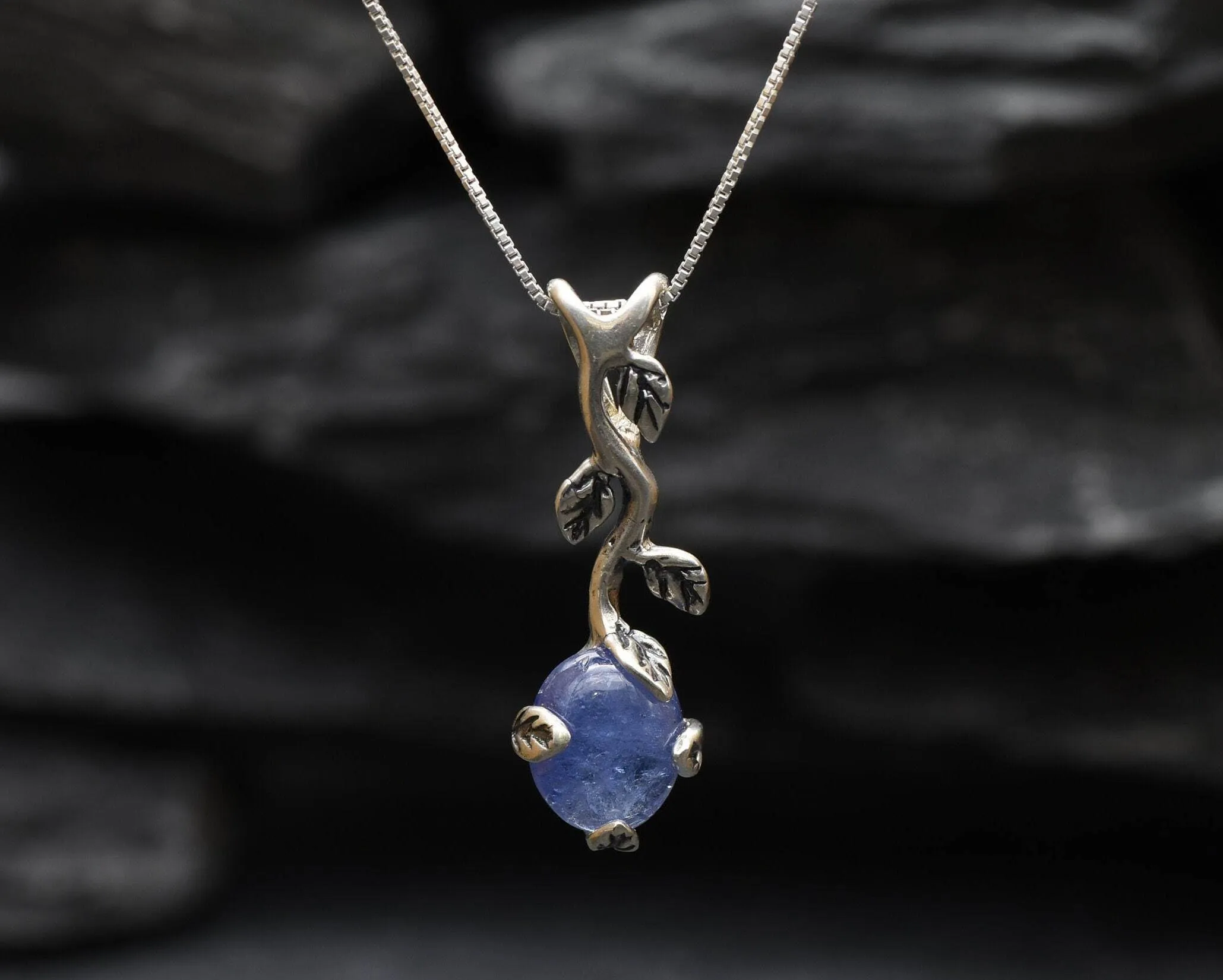 Tanzanite Pendant - Blue Leaf Necklace - Blue Drop Necklace