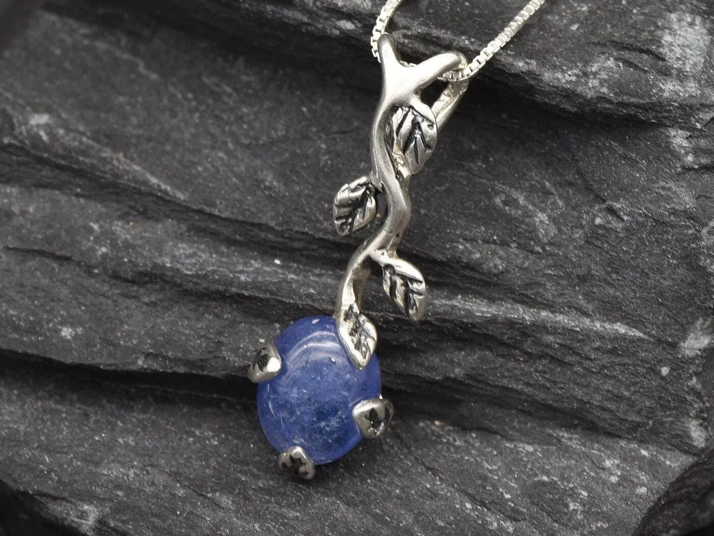 Tanzanite Pendant - Blue Leaf Necklace - Blue Drop Necklace