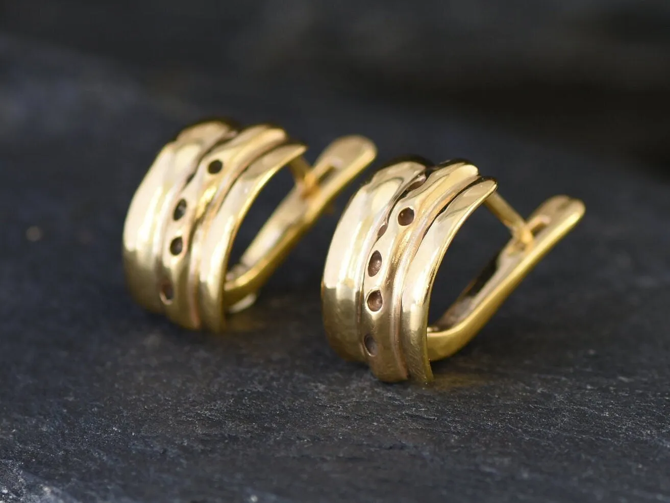 Thick Half Hoop Earrings - Artistic Gold Studs, Vintage Earrings