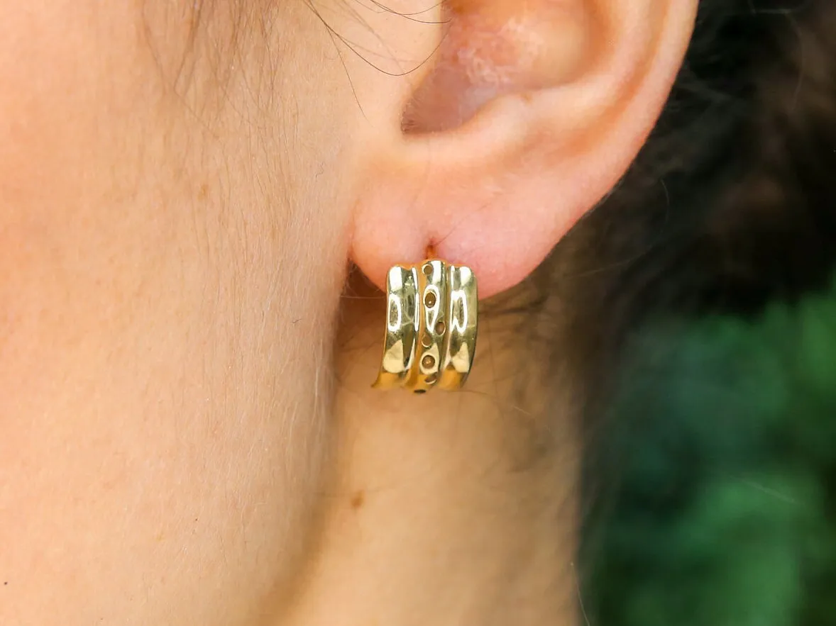 Thick Half Hoop Earrings - Artistic Gold Studs, Vintage Earrings