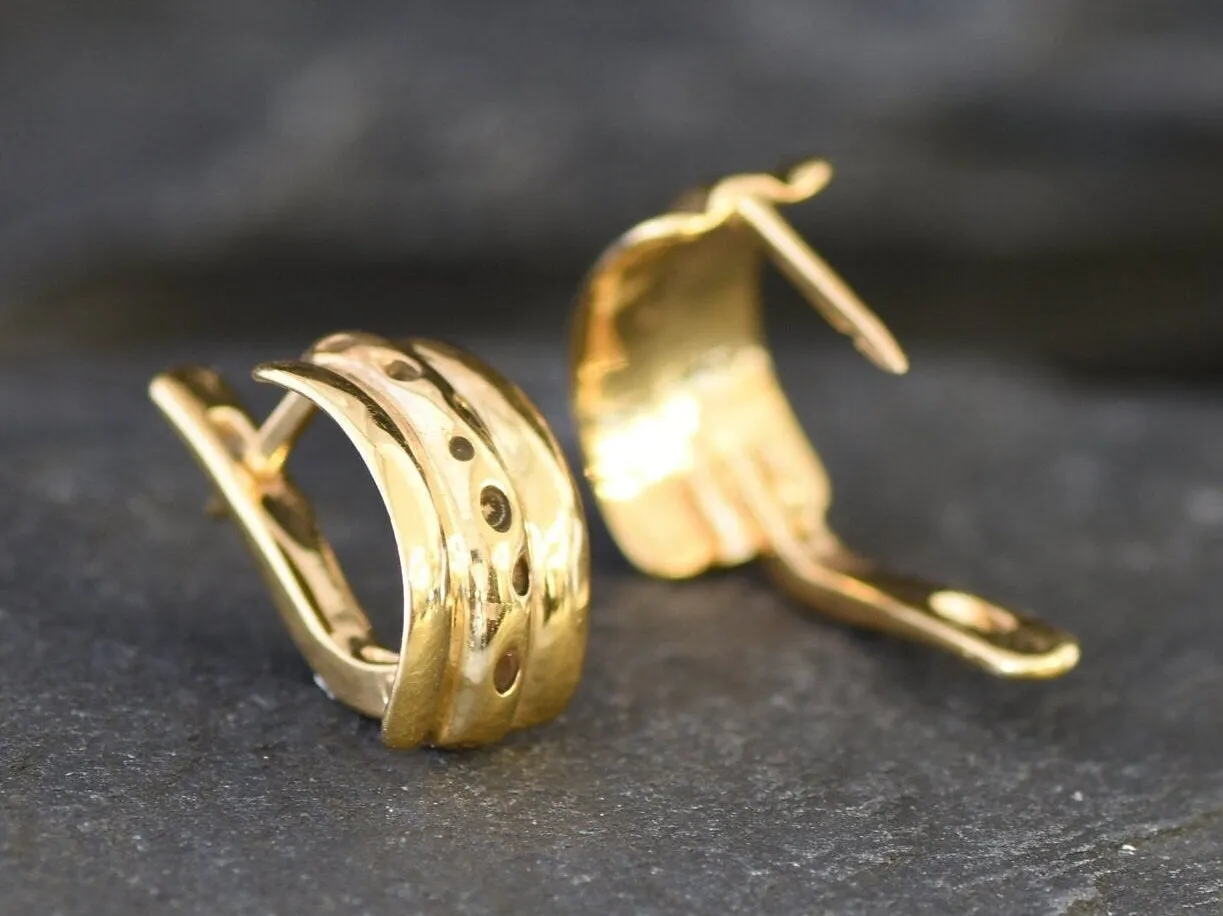 Thick Half Hoop Earrings - Artistic Gold Studs, Vintage Earrings