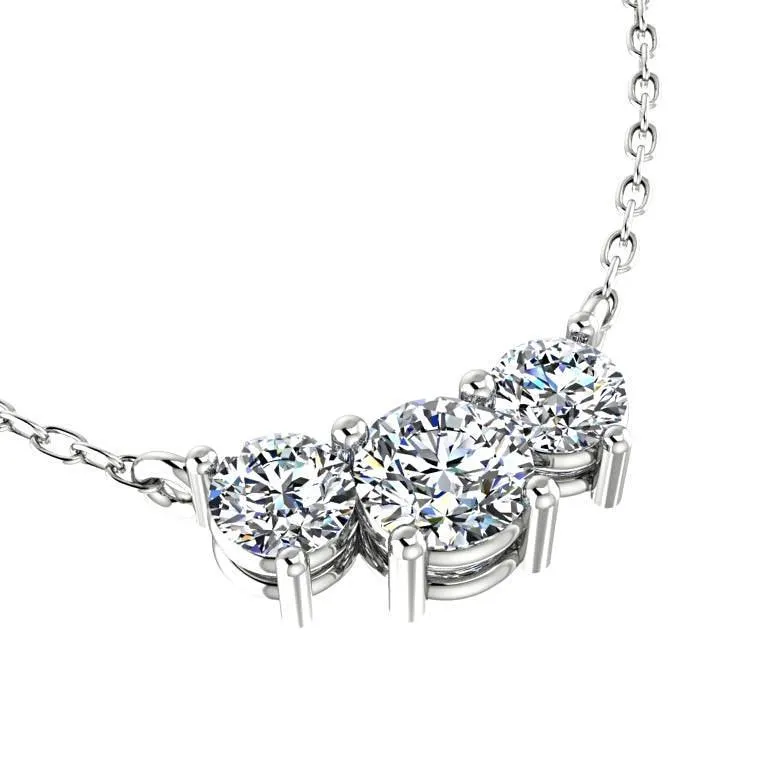 Three Stone Diamond Pendant Necklace 14K White Gold