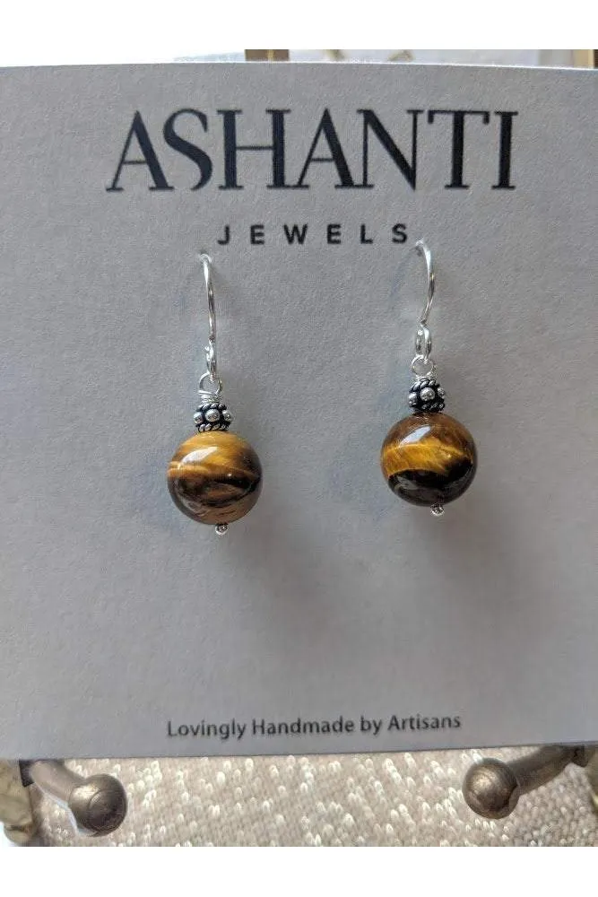 Tigers Eye Round Bead Earrings