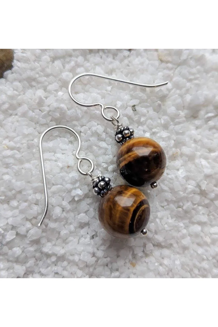 Tigers Eye Round Bead Earrings