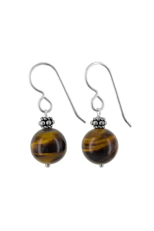 Tigers Eye Round Bead Earrings