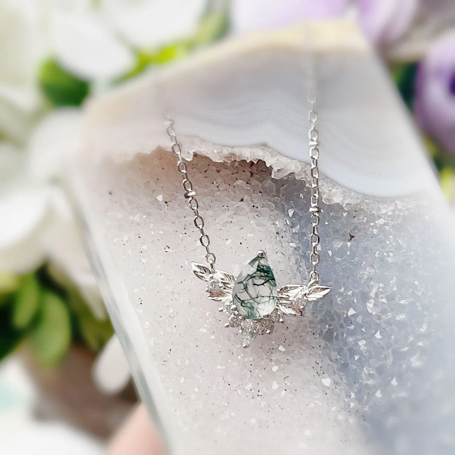 To Bloom Again Moss Agate Necklace