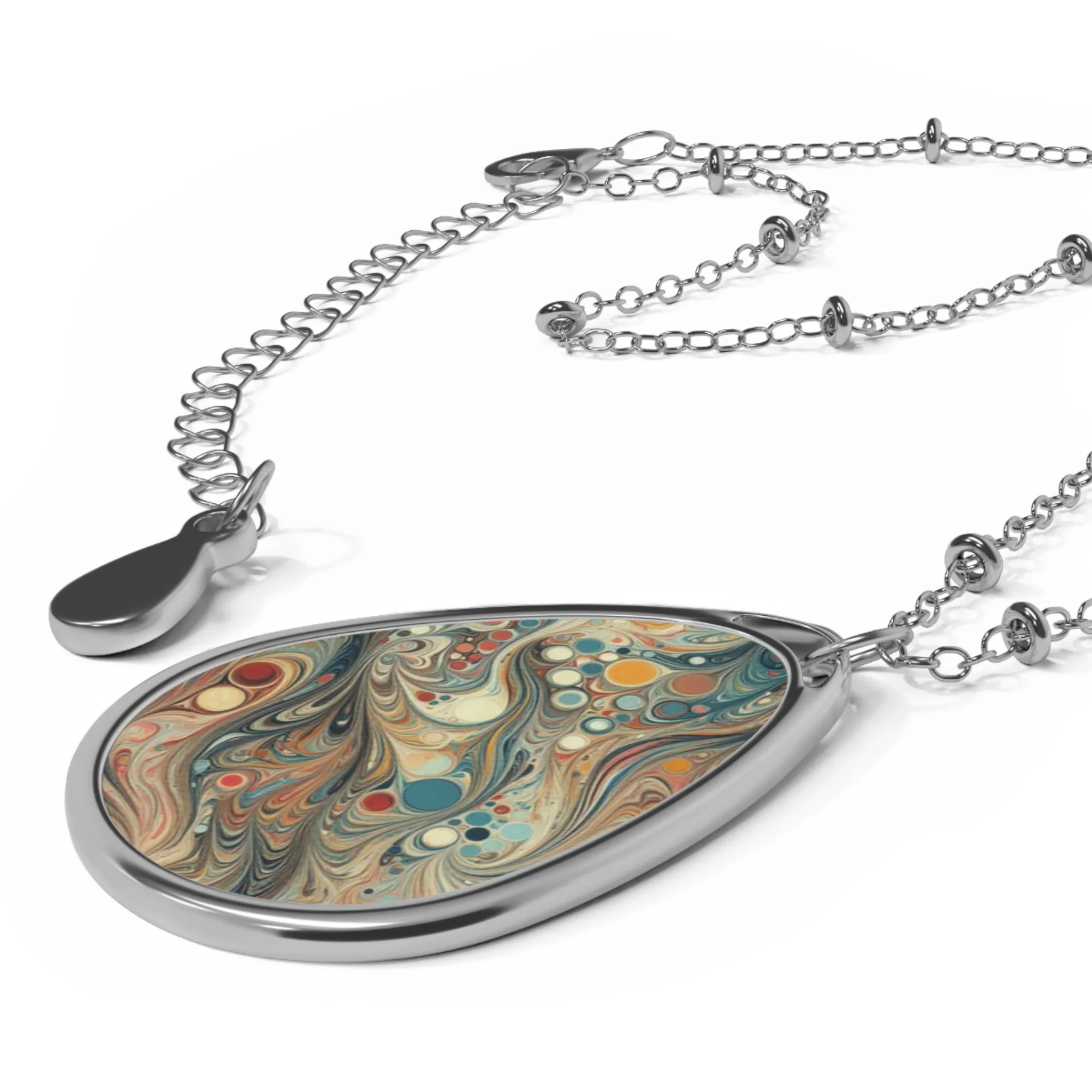 Traditional marbling art Oval Necklace