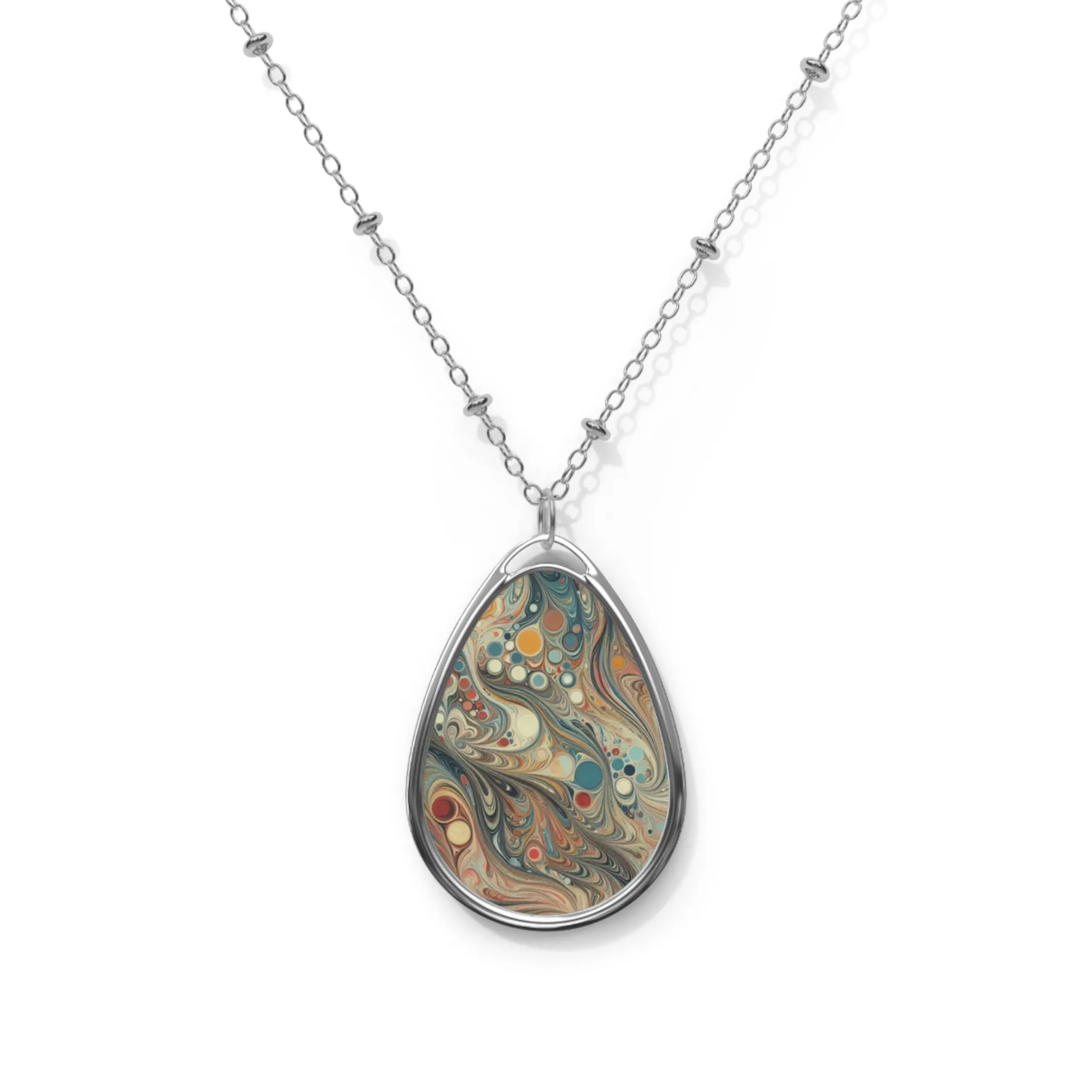 Traditional marbling art Oval Necklace