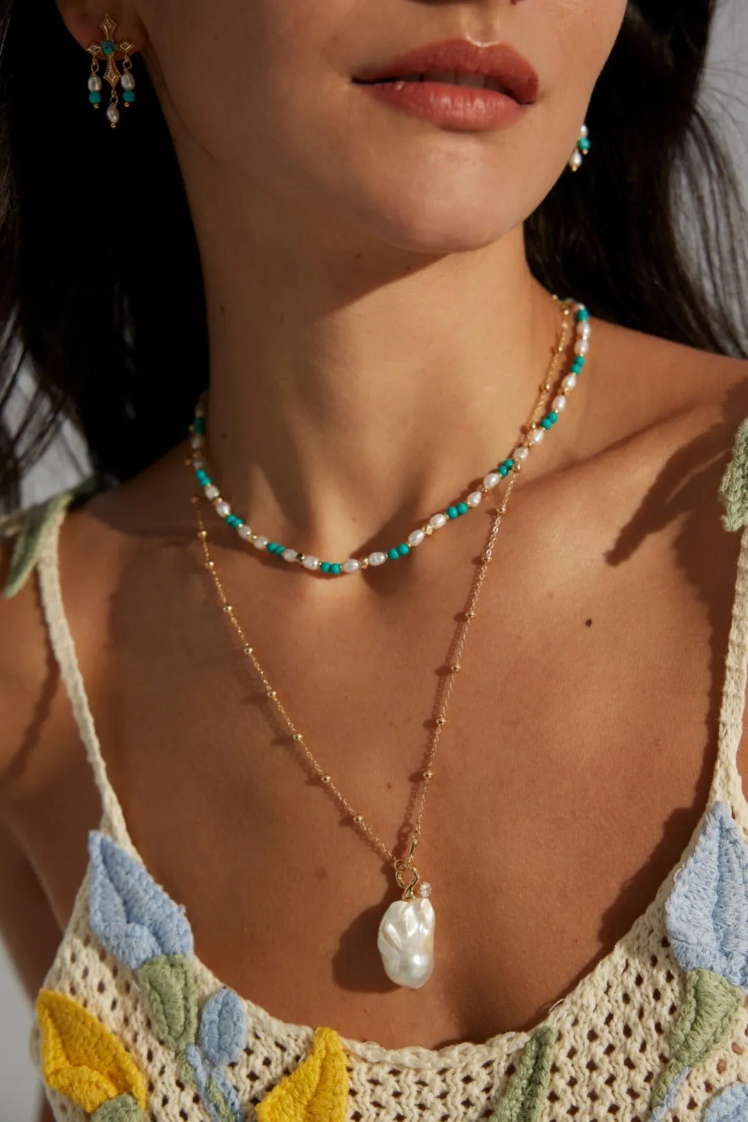 Tranquil Sky Pearl Gemstone Beaded Necklace