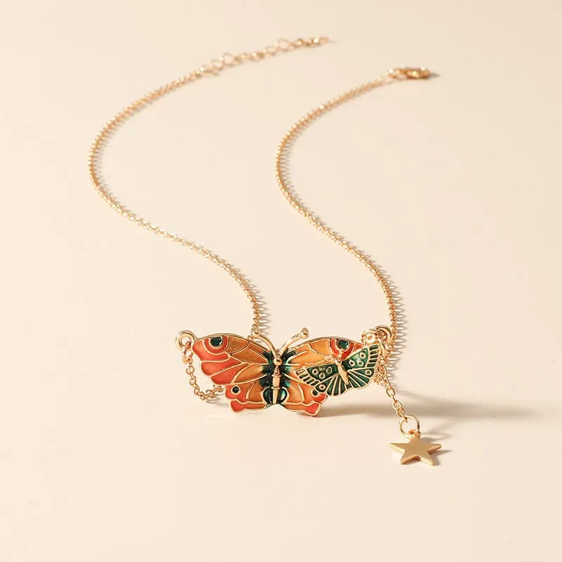 Trendy Butterfly Necklace Bracelet Ring Set