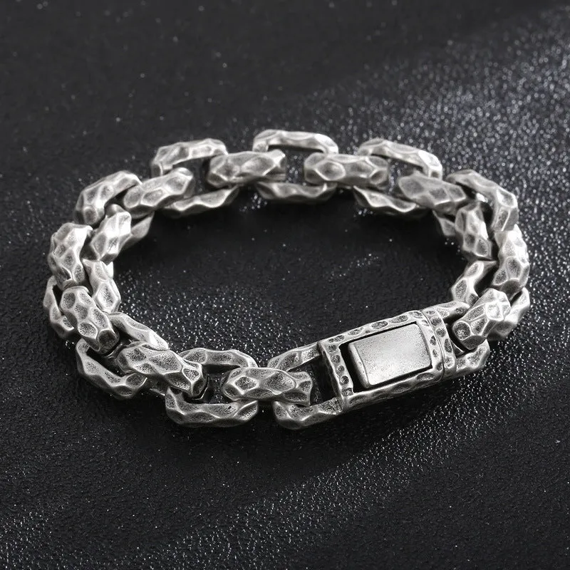 Trendy Hammered Titanium Steel Men's Bracelet - Personalized Locomotive-Inspired Square Design