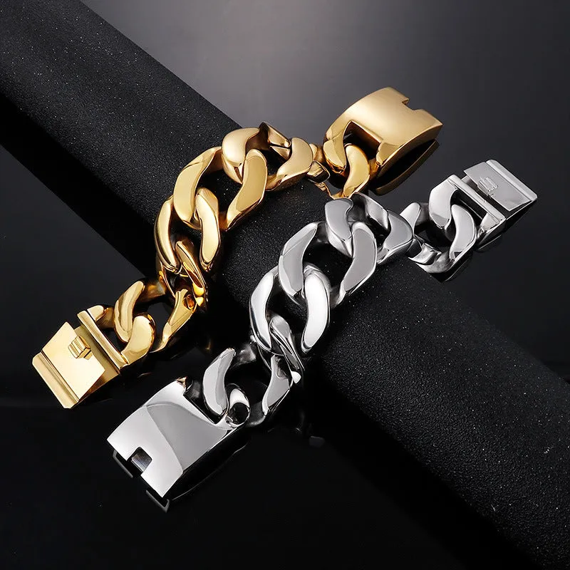 Trendy Men's Cuban Chain Bracelet in Gold Titanium Steel - Simple Electroplated Design