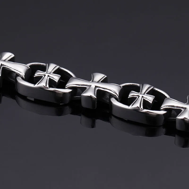 Trendy Men's Stainless Steel Cross Bracelet - Non-Fading Titanium Steel Accessory