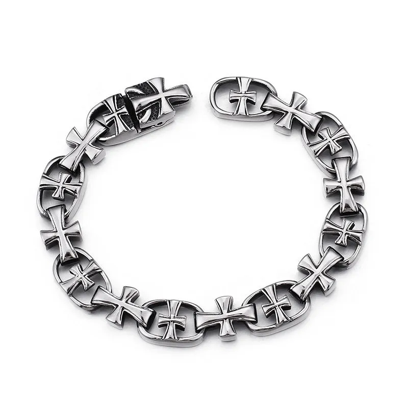 Trendy Men's Stainless Steel Cross Bracelet - Non-Fading Titanium Steel Accessory