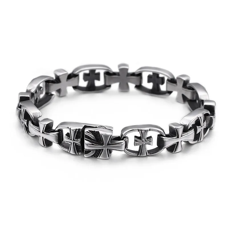 Trendy Men's Stainless Steel Cross Bracelet - Non-Fading Titanium Steel Accessory