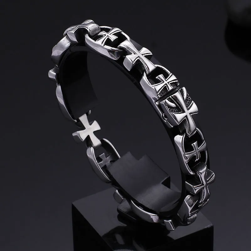 Trendy Men's Stainless Steel Cross Bracelet - Non-Fading Titanium Steel Accessory