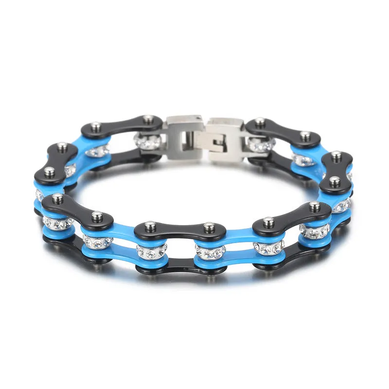 Trendy Men's Titanium Steel Locomotive Bracelet with Zircon Accents