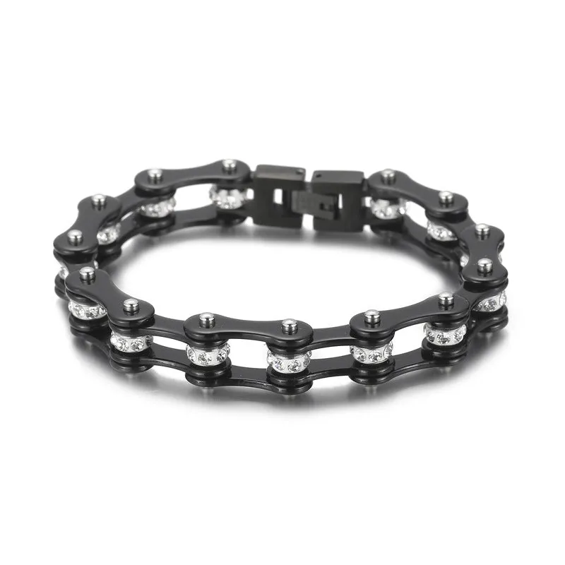 Trendy Men's Titanium Steel Locomotive Bracelet with Zircon Accents