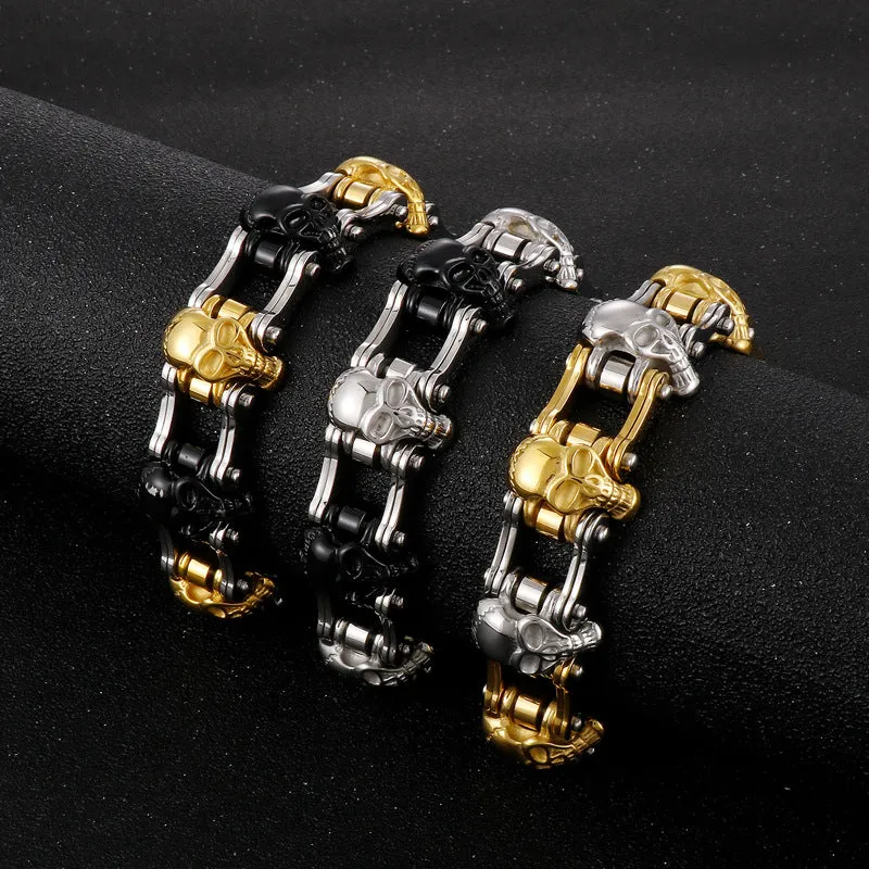 Trendy Skull Bracelet for Men - European and American Hip-Hop Inspired Gold Titanium Steel Accessory