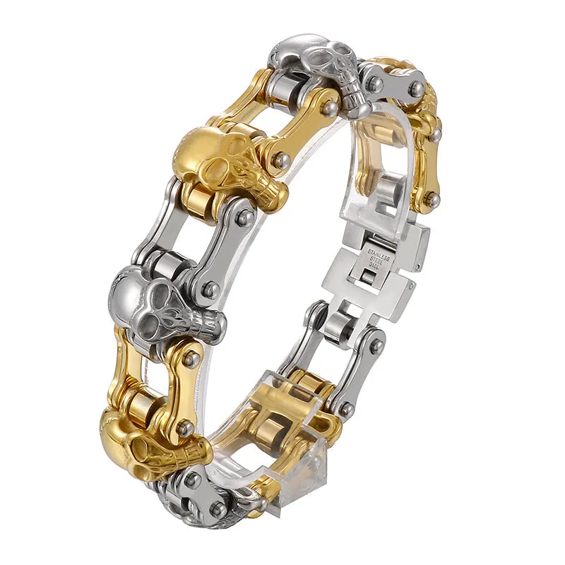 Trendy Skull Bracelet for Men - European and American Hip-Hop Inspired Gold Titanium Steel Accessory