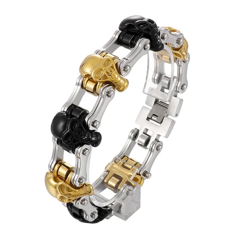 Trendy Skull Bracelet for Men - European and American Hip-Hop Inspired Gold Titanium Steel Accessory